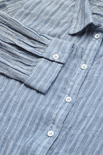 Light Blue Cotton Stripes Shirt With Front Knot