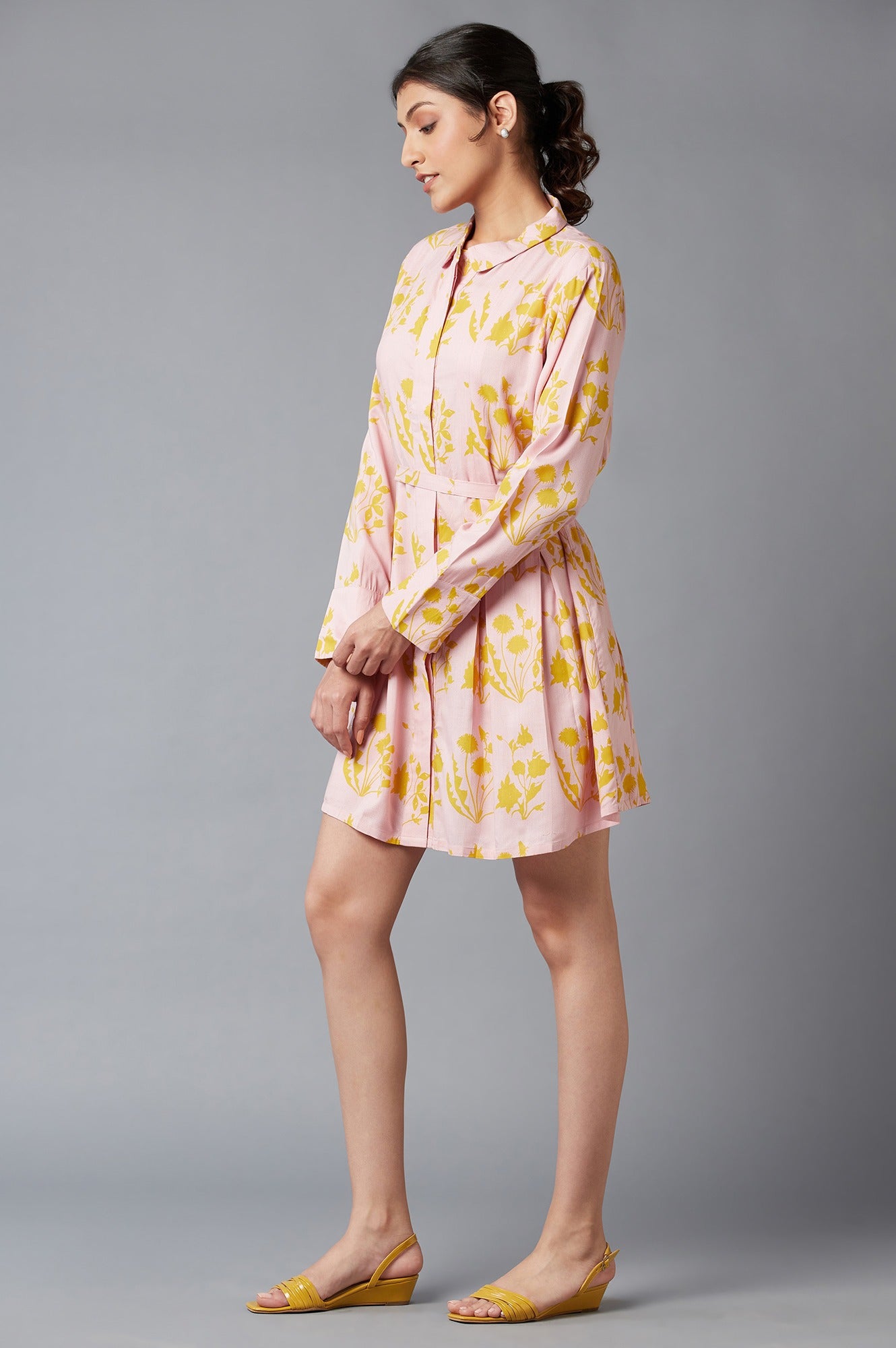 Pink And Yellow Floral Shirt Tunic