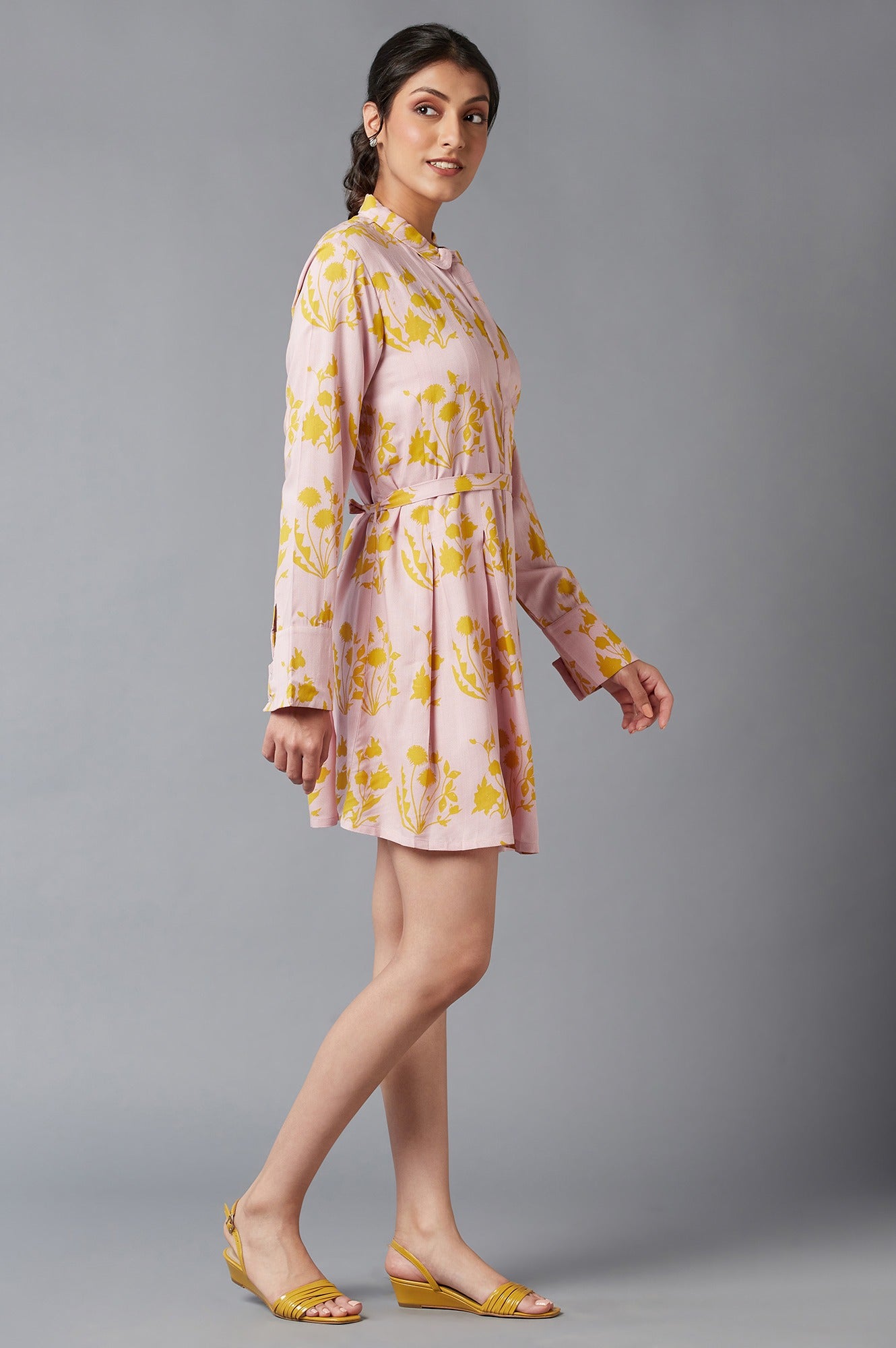 Pink And Yellow Floral Shirt Tunic