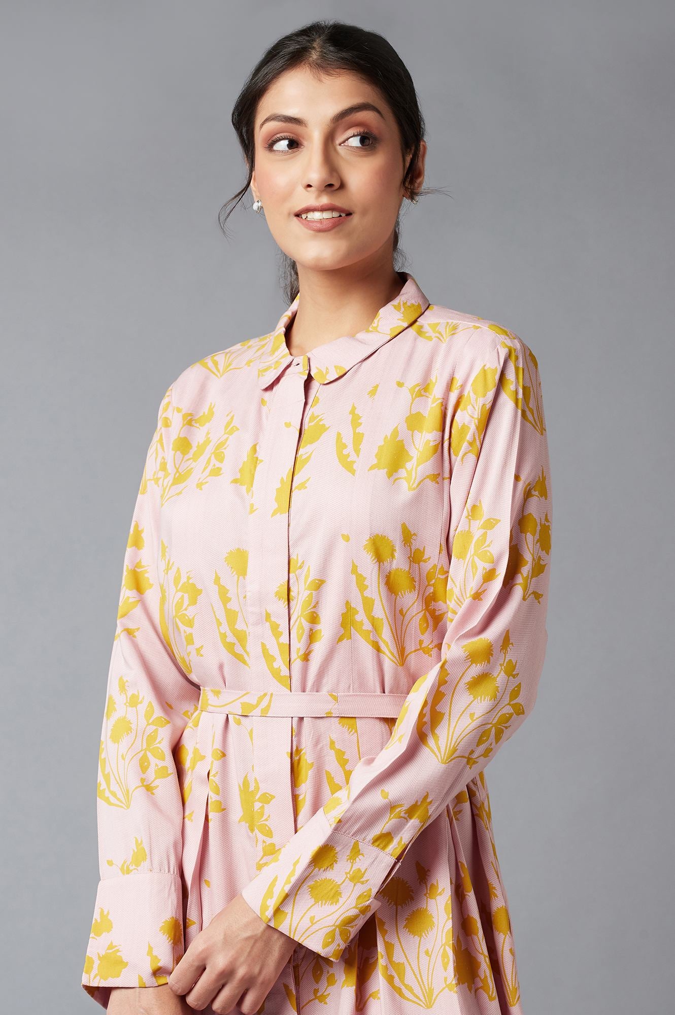 Pink And Yellow Floral Shirt Tunic