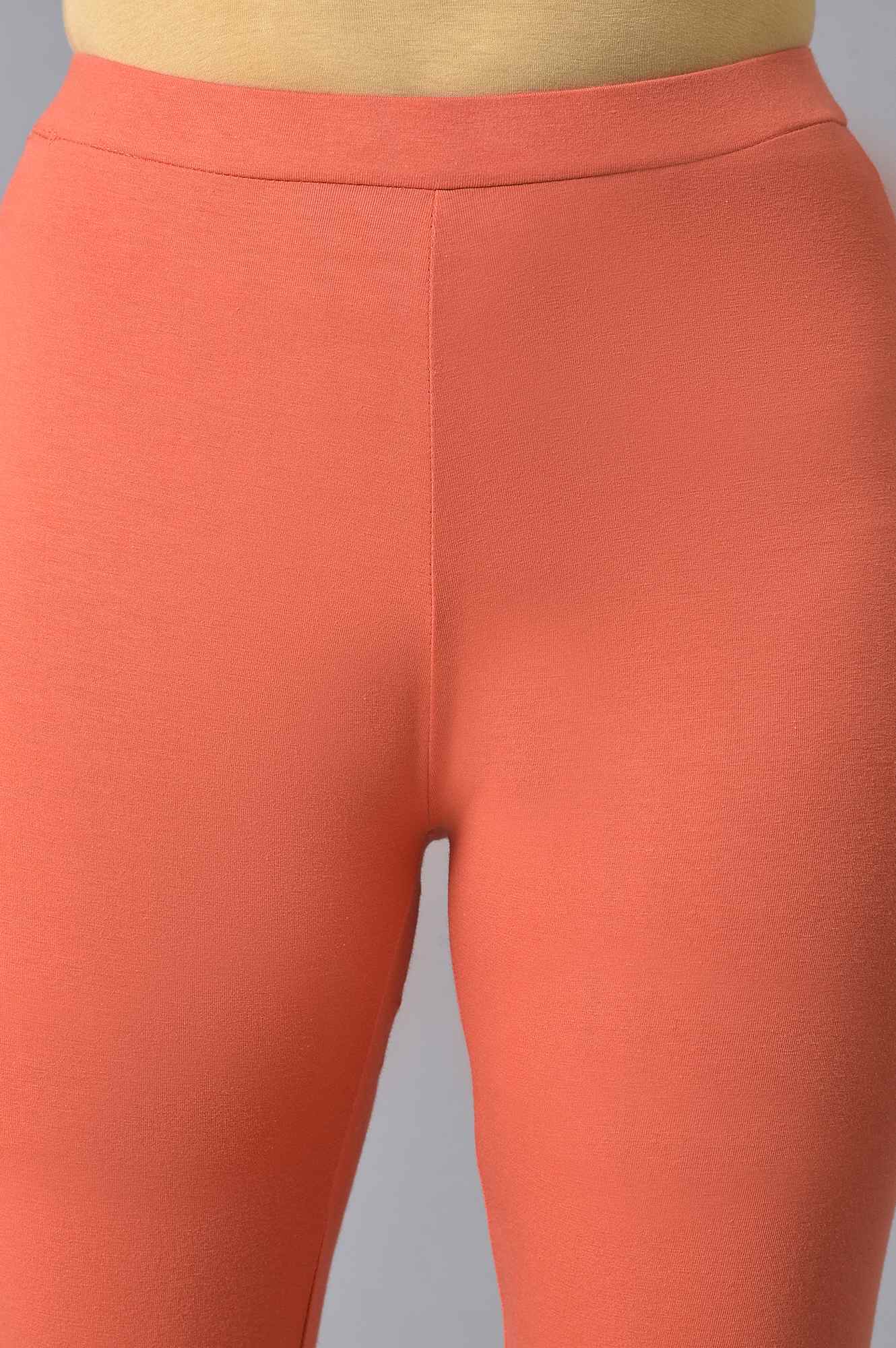 Orange Solid Cotton Tights