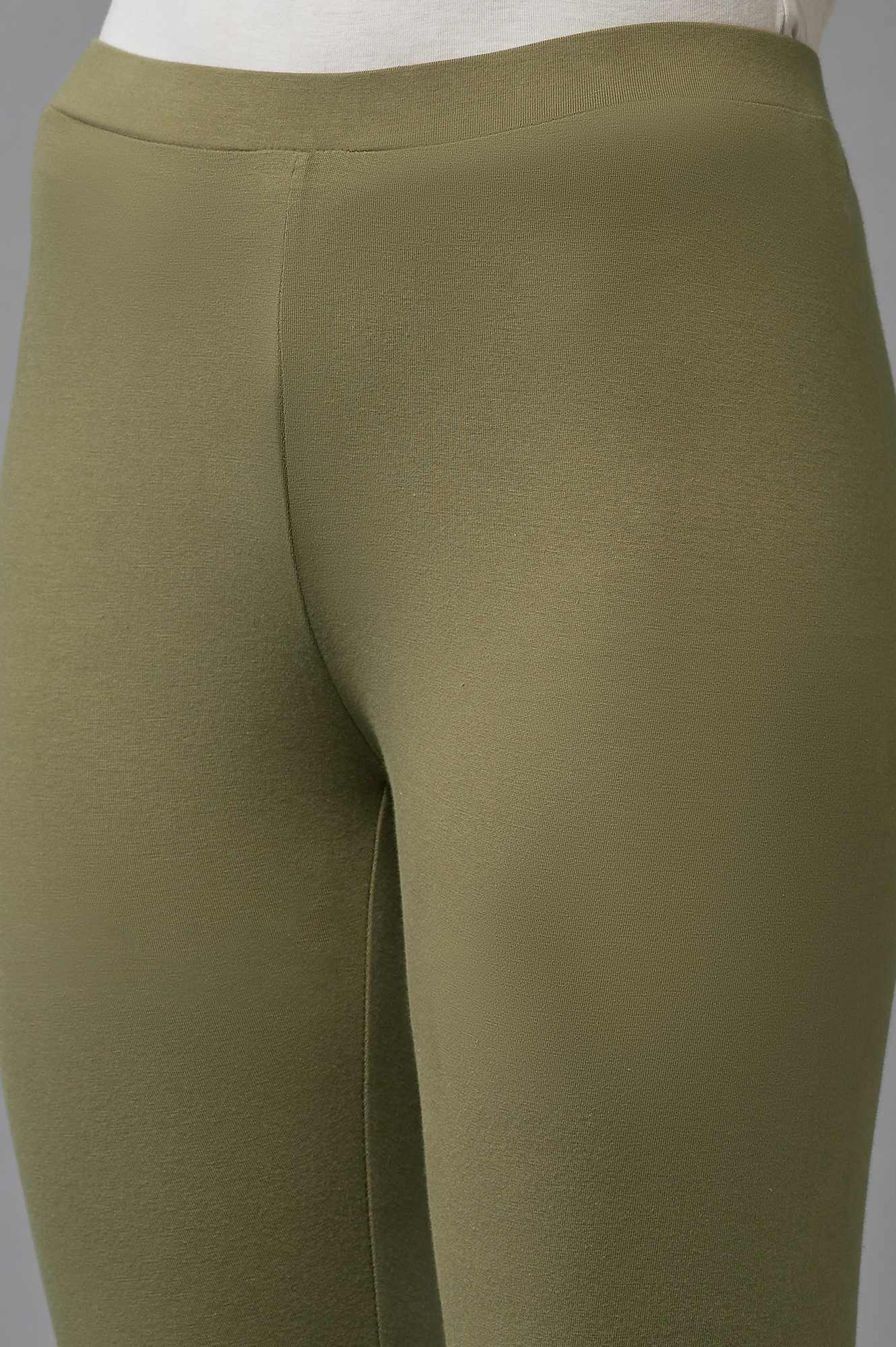 Buy Olive Green Solid Cotton Tights Online for Woman WforWoman