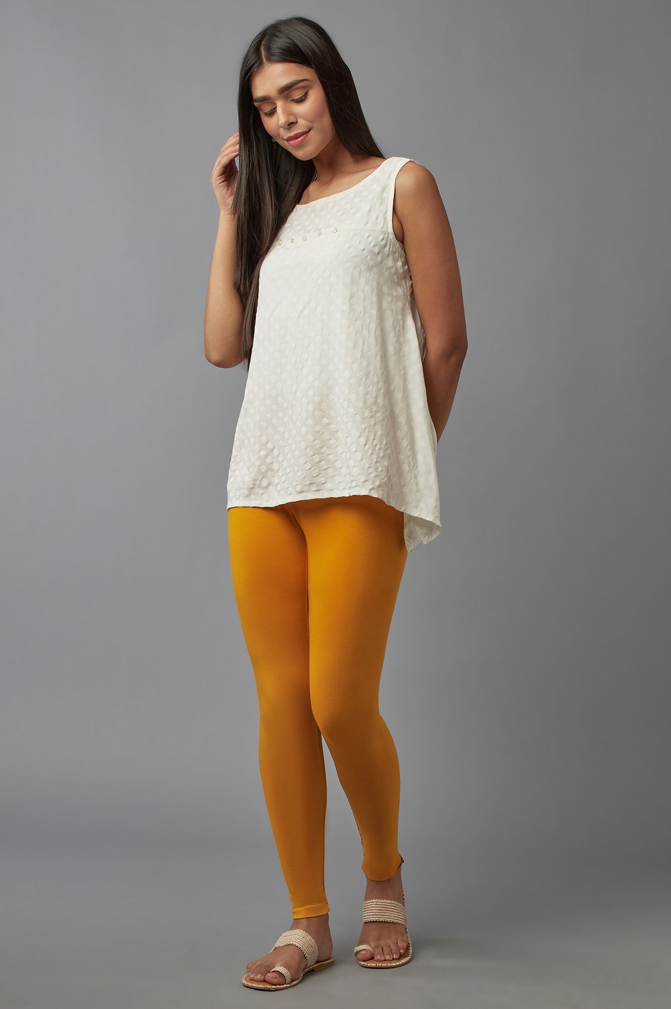 Deep Yellow Solid Cotton Tights