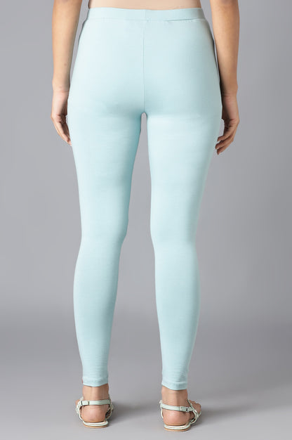 Aqua Blue Solid Cotton Tights