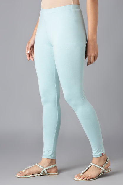 Aqua Blue Solid Cotton Tights