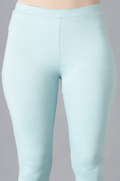 Aqua Blue Solid Cotton Tights