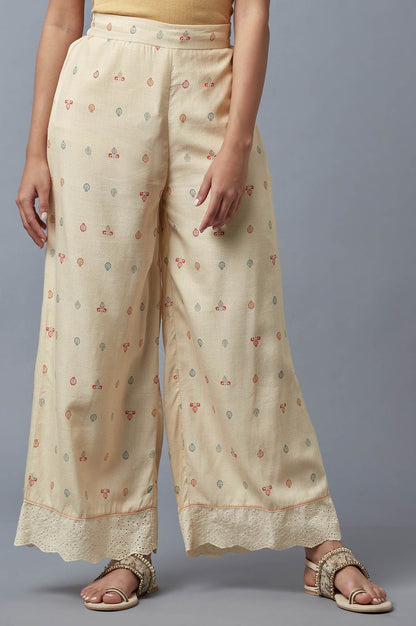 Ecru Printed Parallel Pants