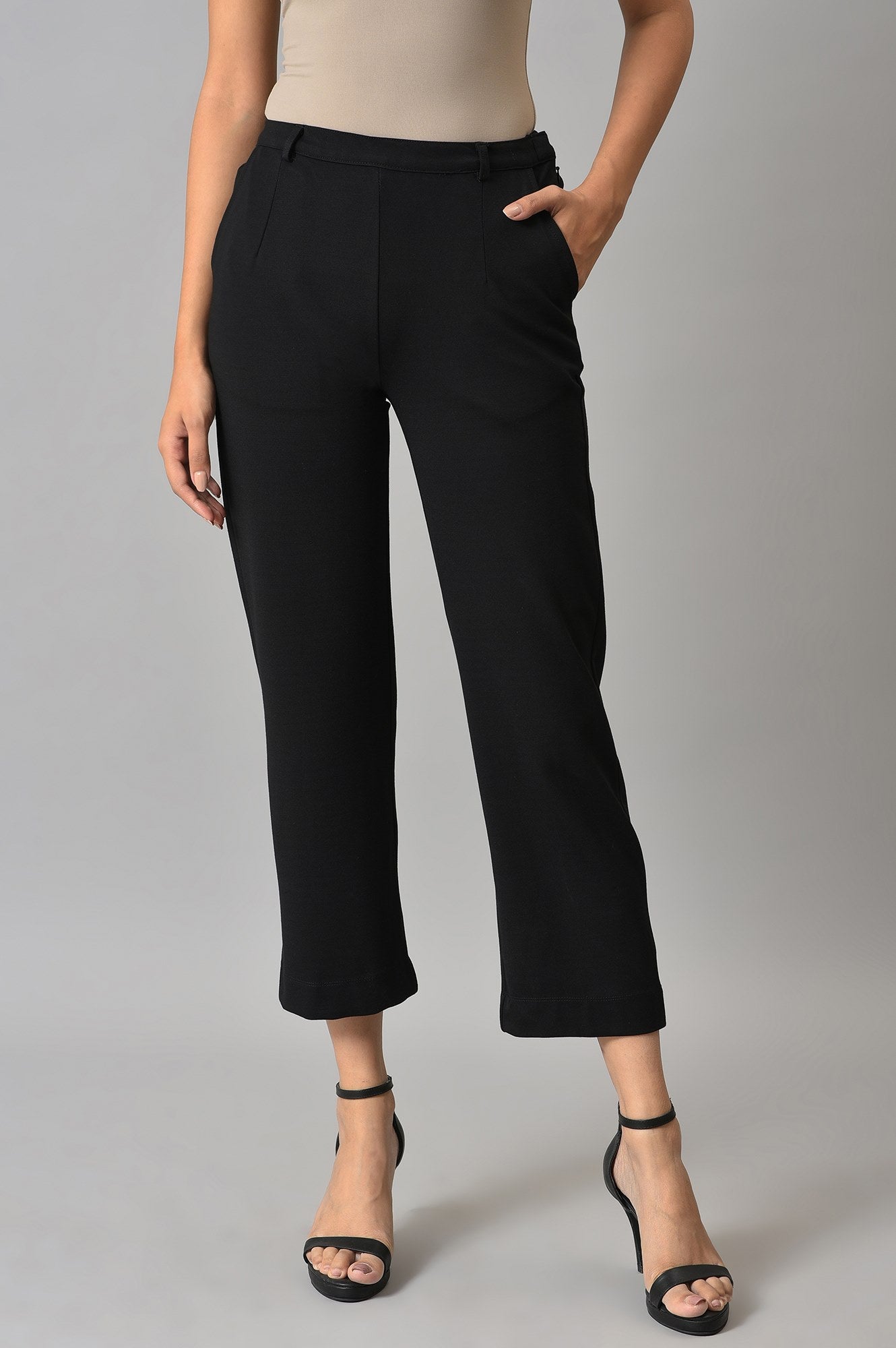 Black Straight Fit Casual Trousers