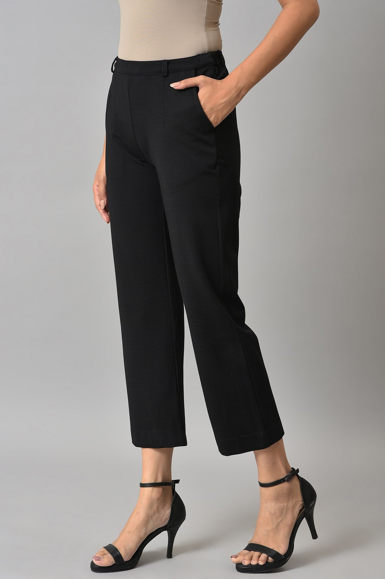 Black Straight Fit Casual Trousers