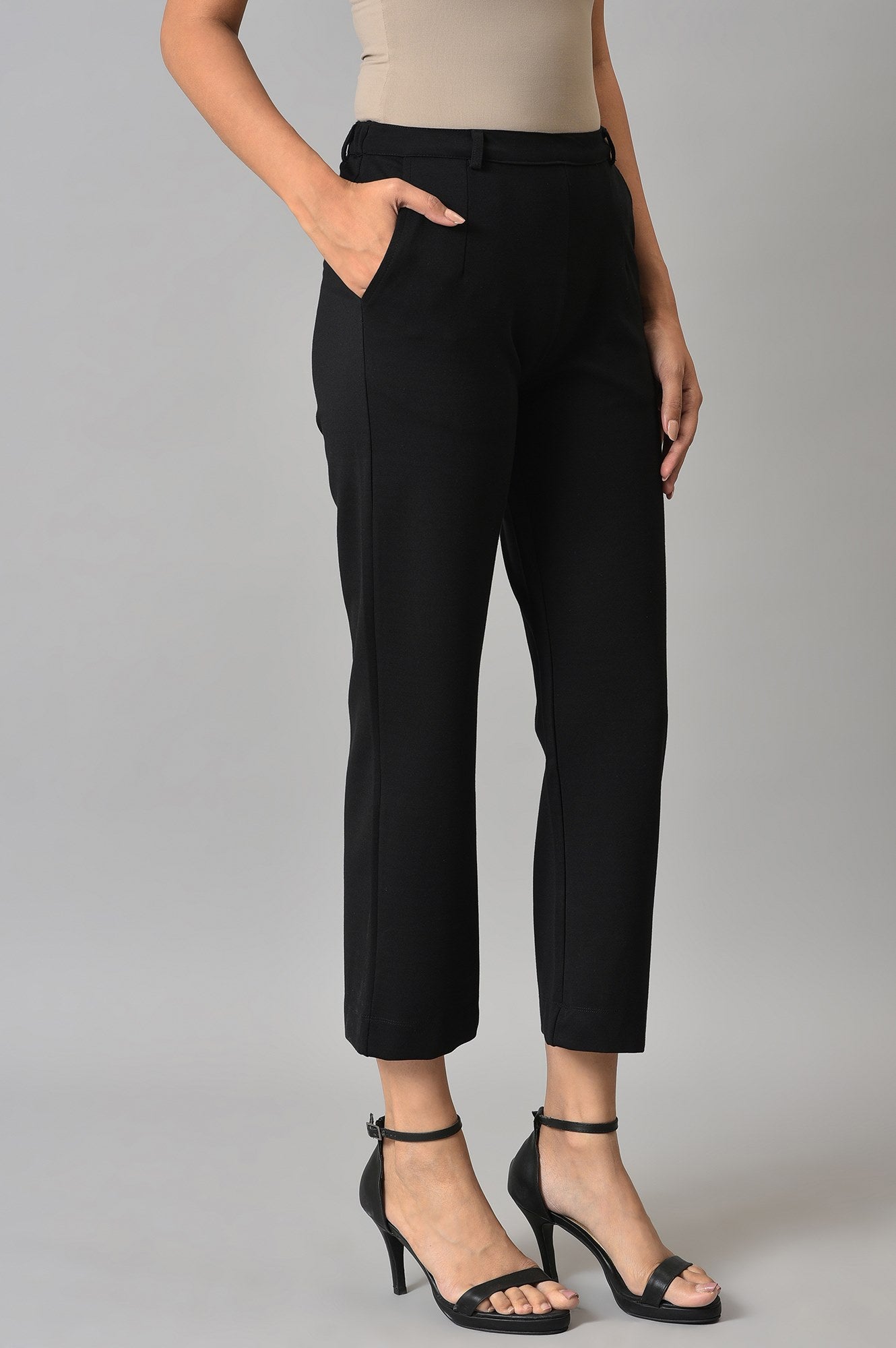 Black Straight Fit Casual Trousers