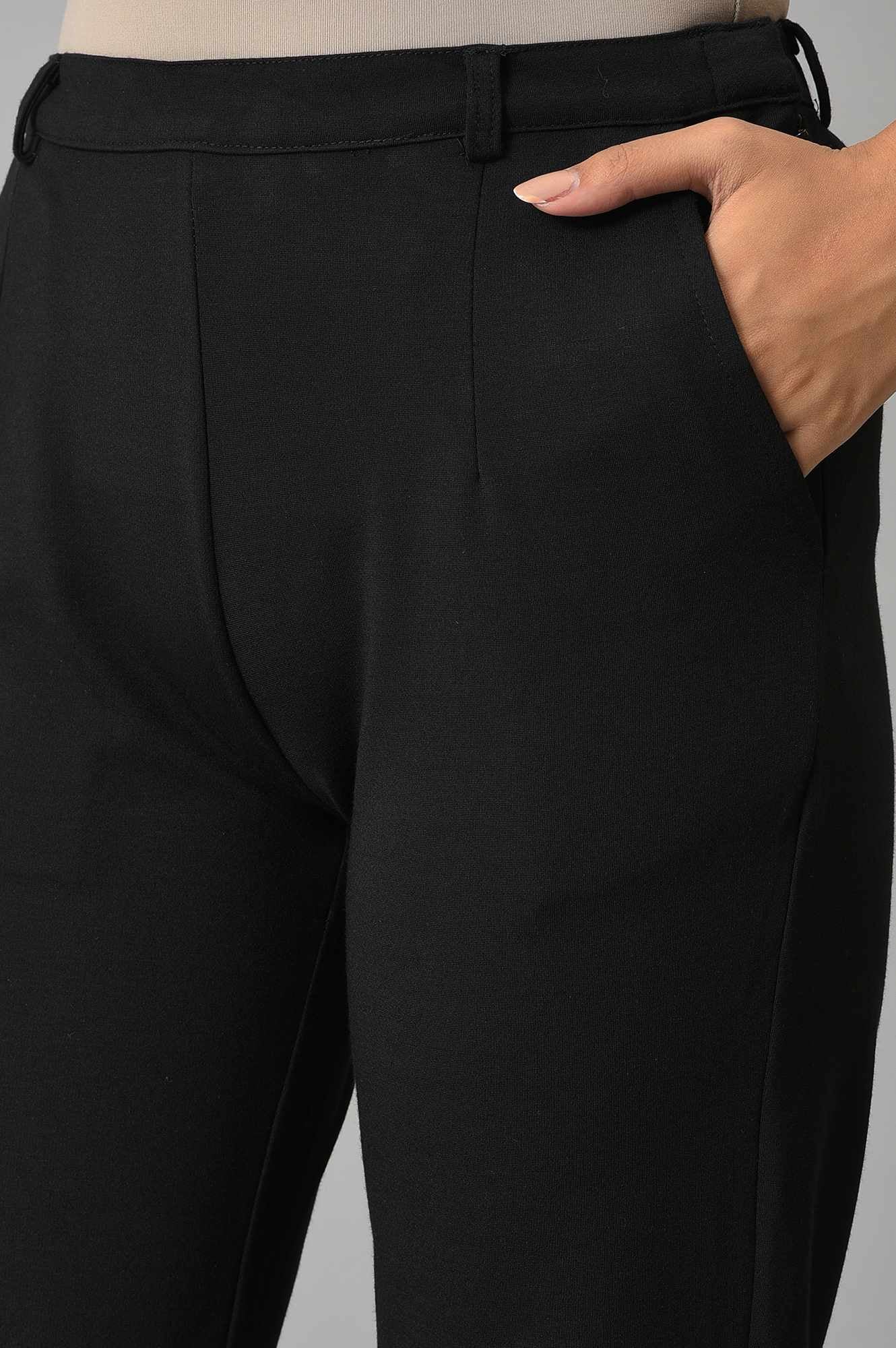 Black Straight Fit Casual Trousers