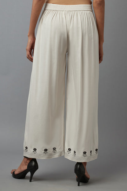 Ecru Embroidered Parallel Pants