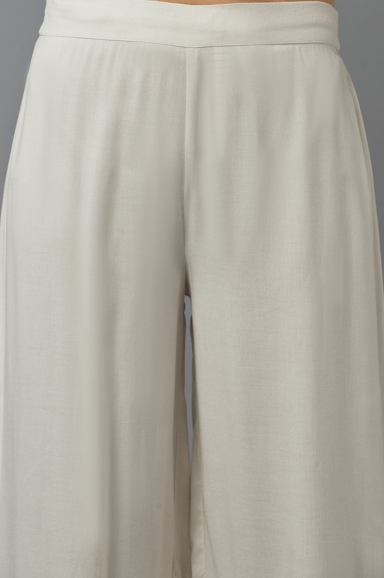 Ecru Embroidered Parallel Pants