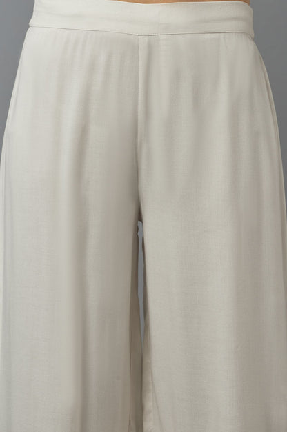 Ecru Embroidered Parallel Pants