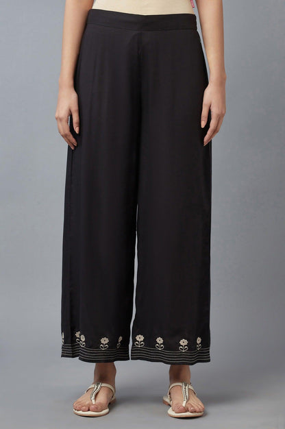 Jet Black Embroidered Parallel Pants - wforwoman