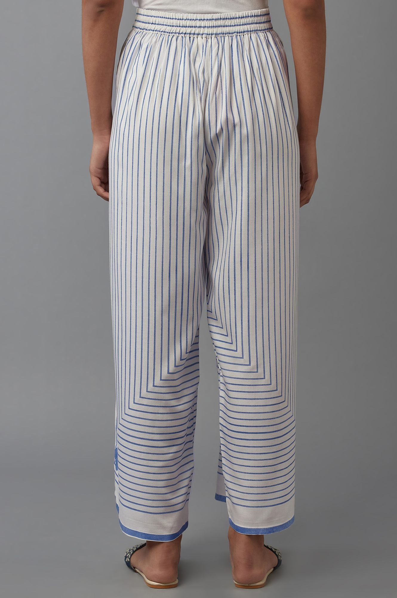 Ecru and Blue Geometric Printed Parallel Pants