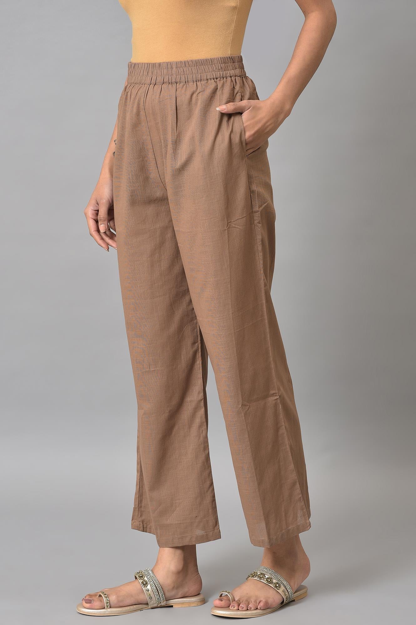 Beige Fully Elastication Parallel Pants