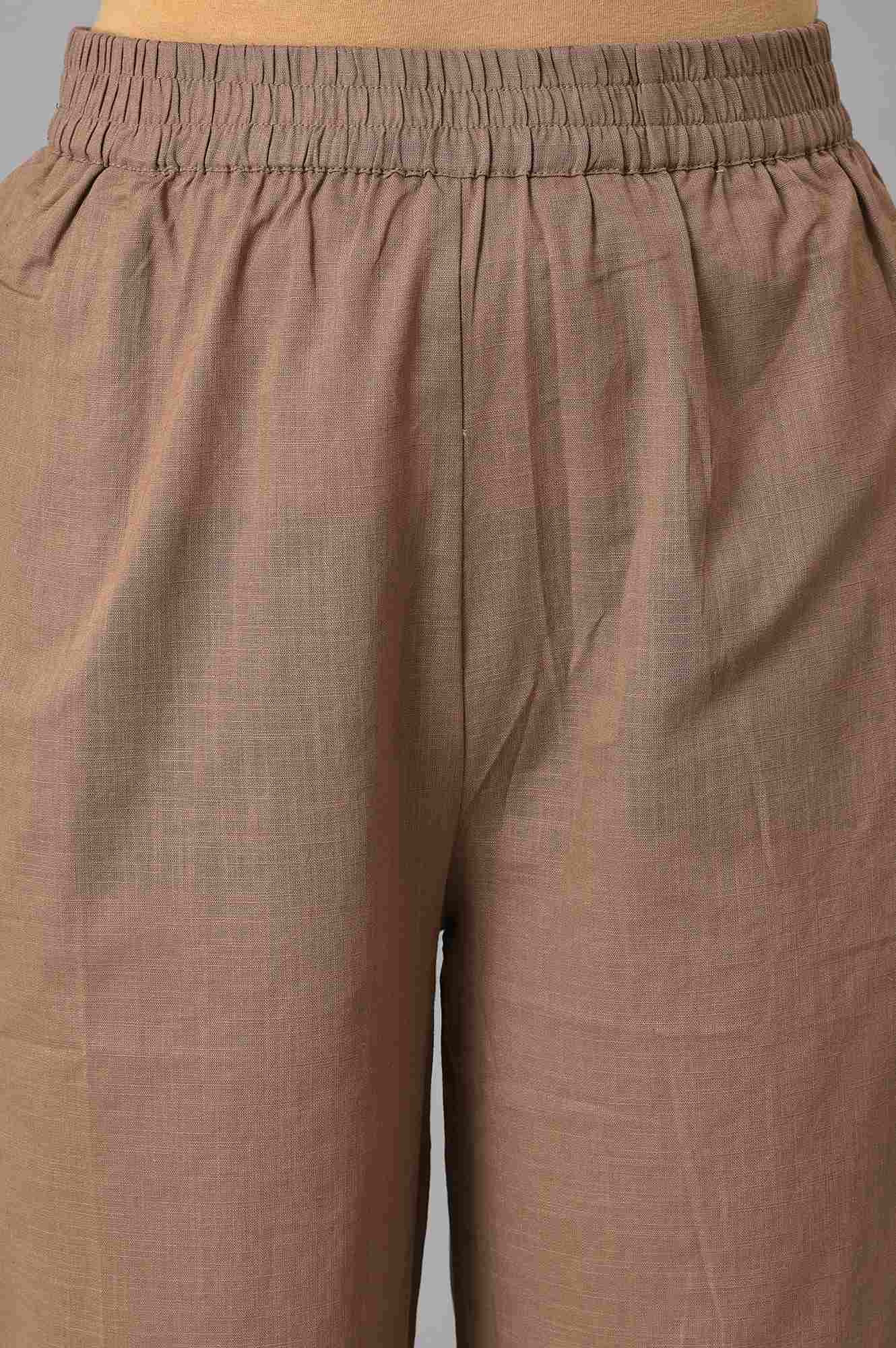 Beige Fully Elastication Parallel Pants