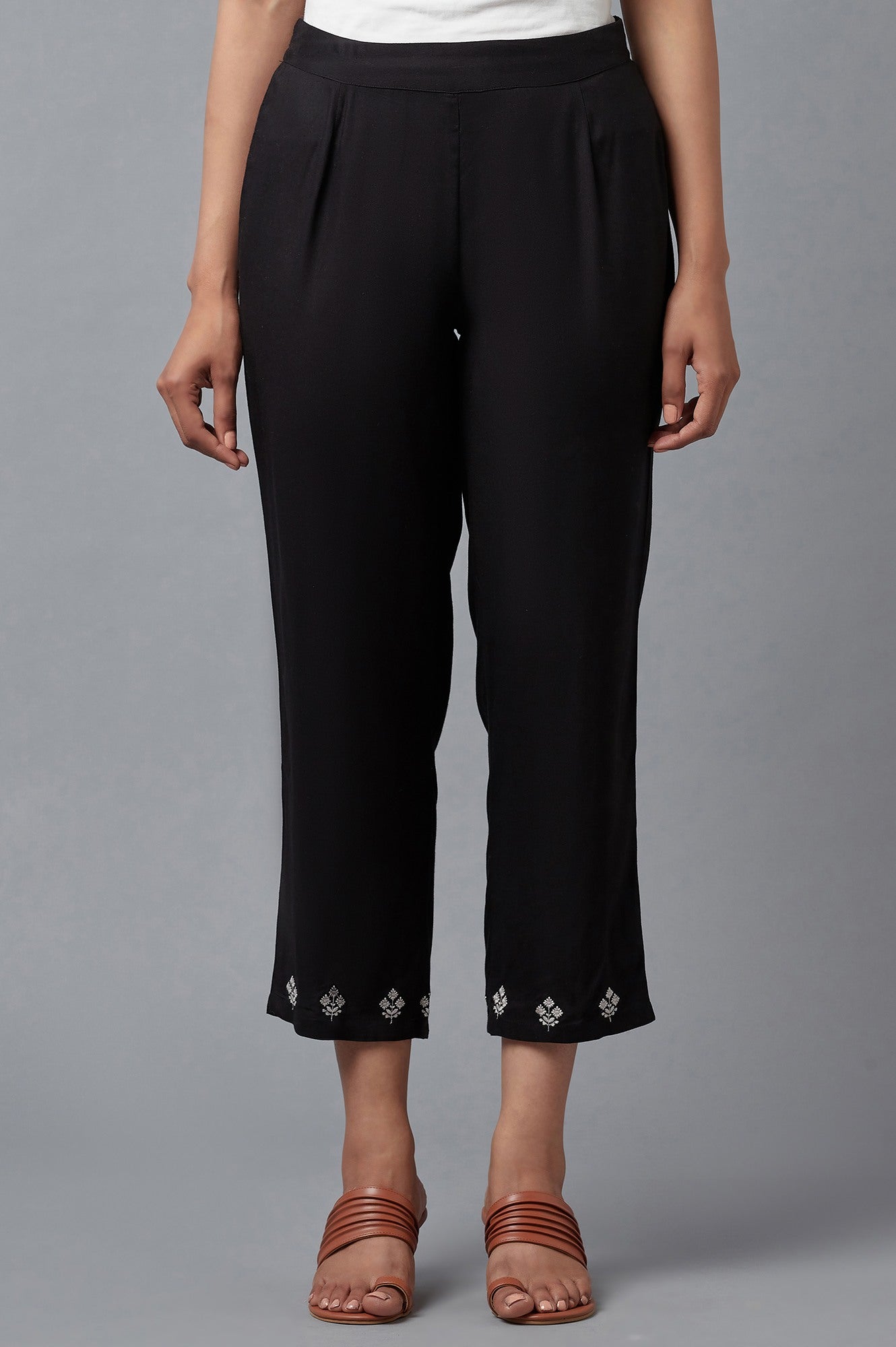 Black Embroidered Straight Pants