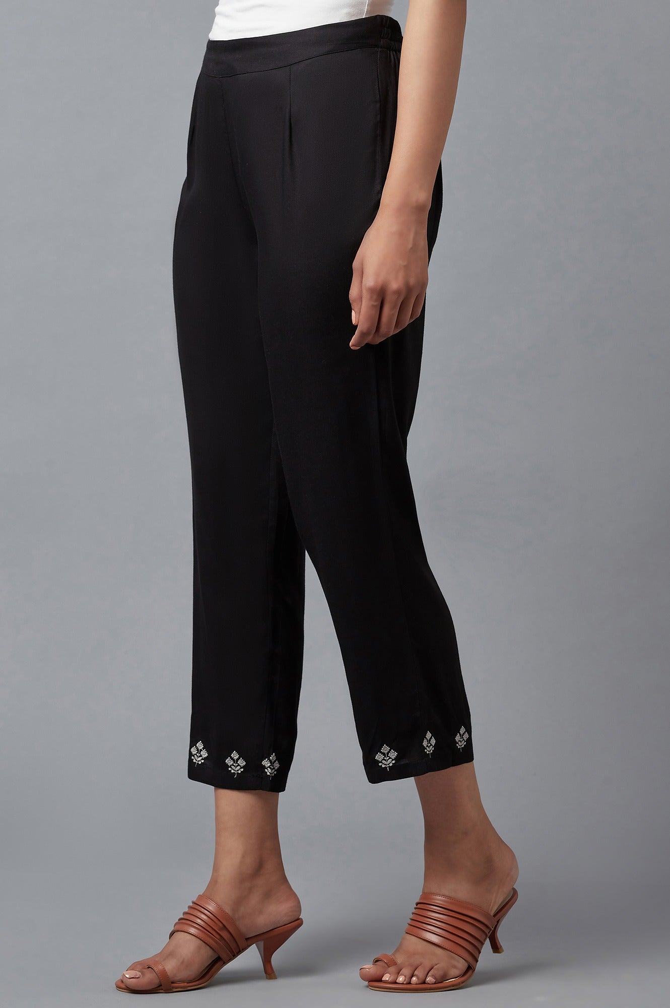 Black Embroidered Straight Pants