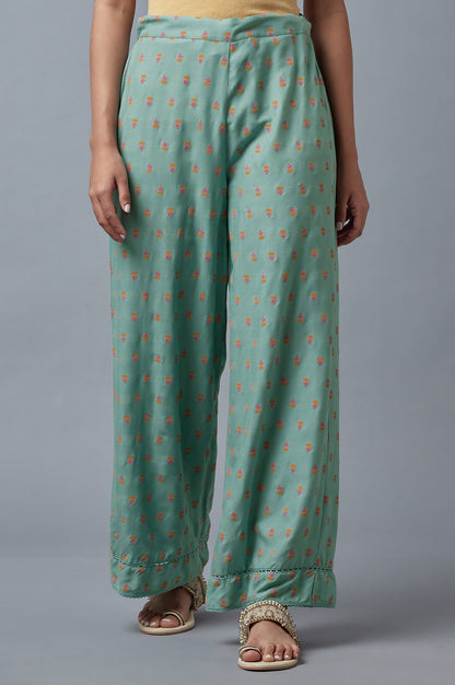 Aqua Blue Floral Printed Parallel Pants