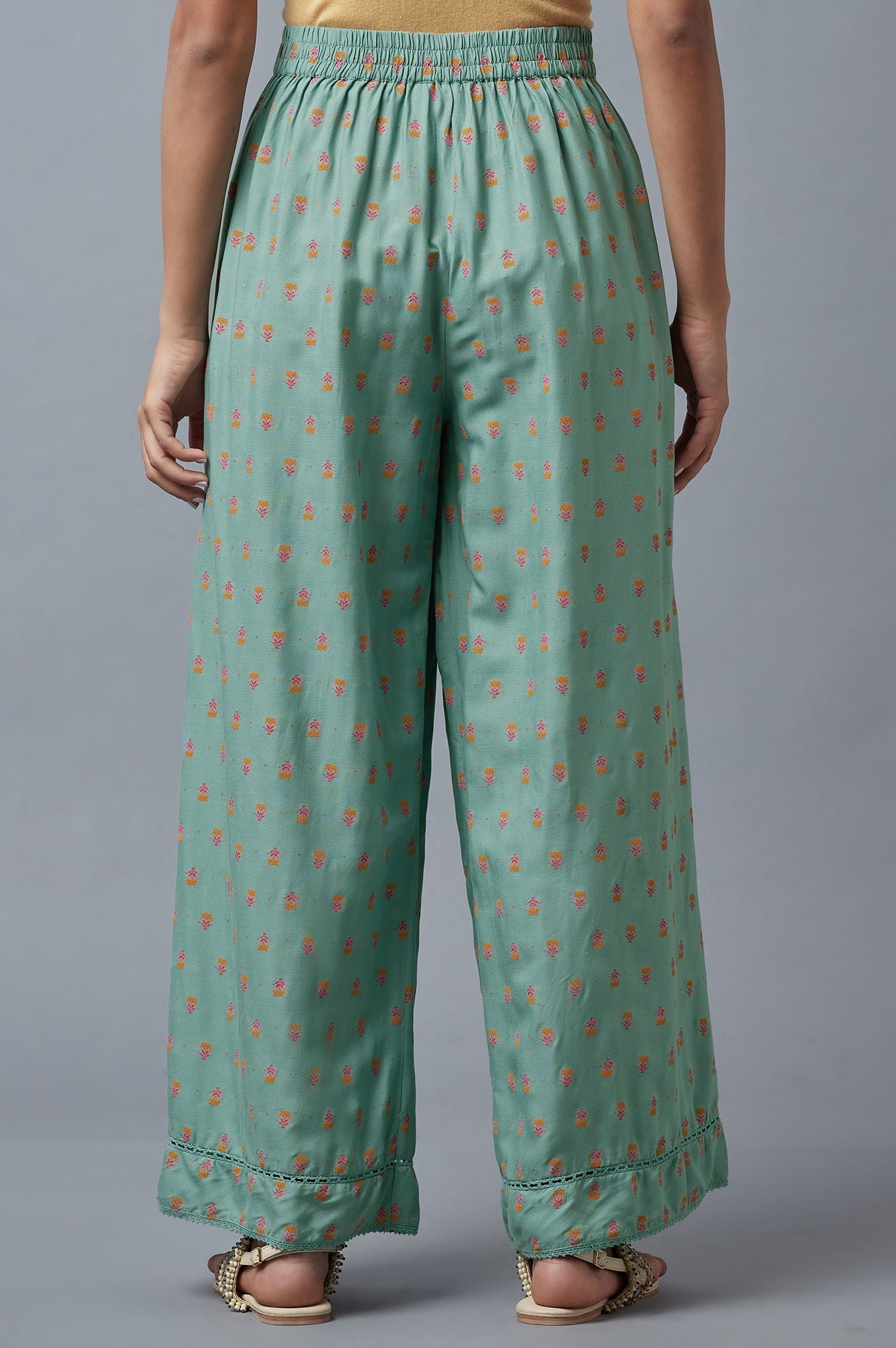 Aqua Blue Floral Printed Parallel Pants