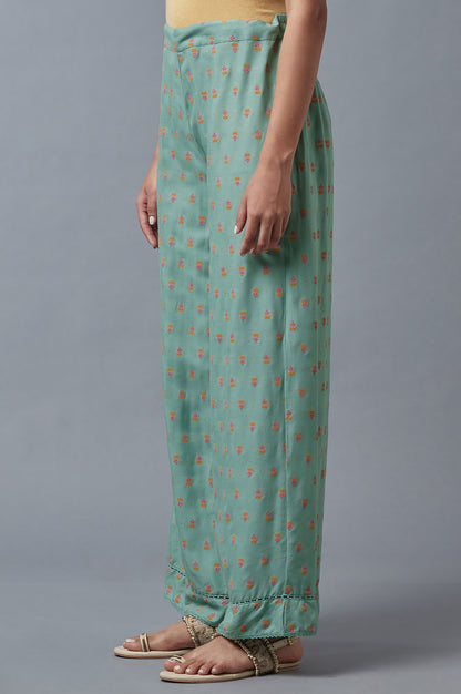 Aqua Blue Floral Printed Parallel Pants