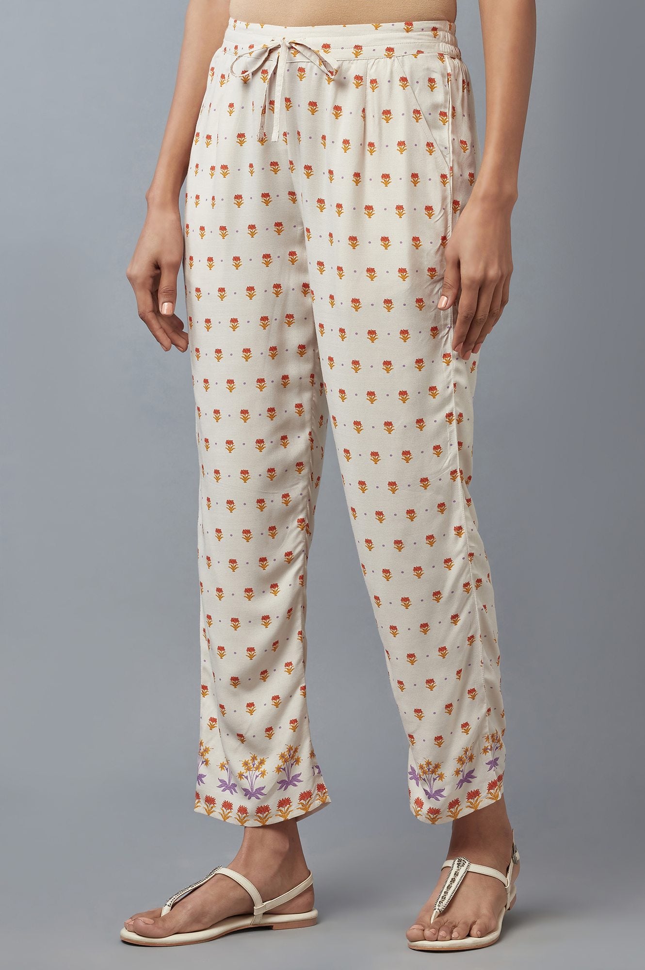 Off-White Floral Printed Straight Pants