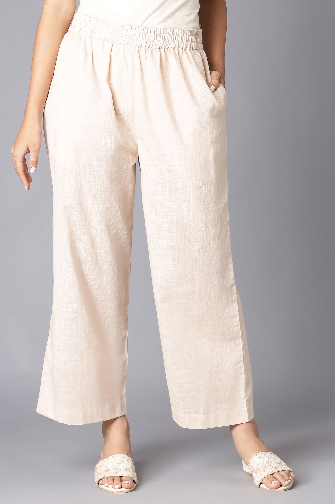 Beige Fully Elastication Parallel Pants