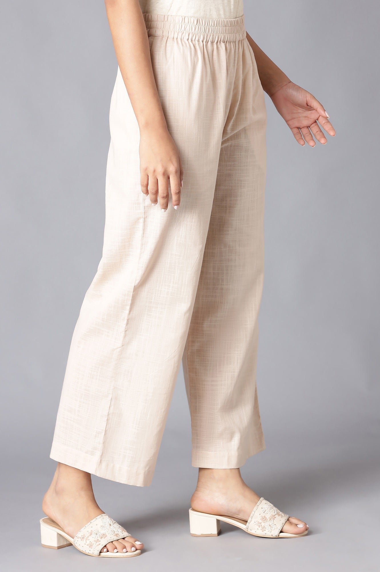 Beige Fully Elastication Parallel Pants