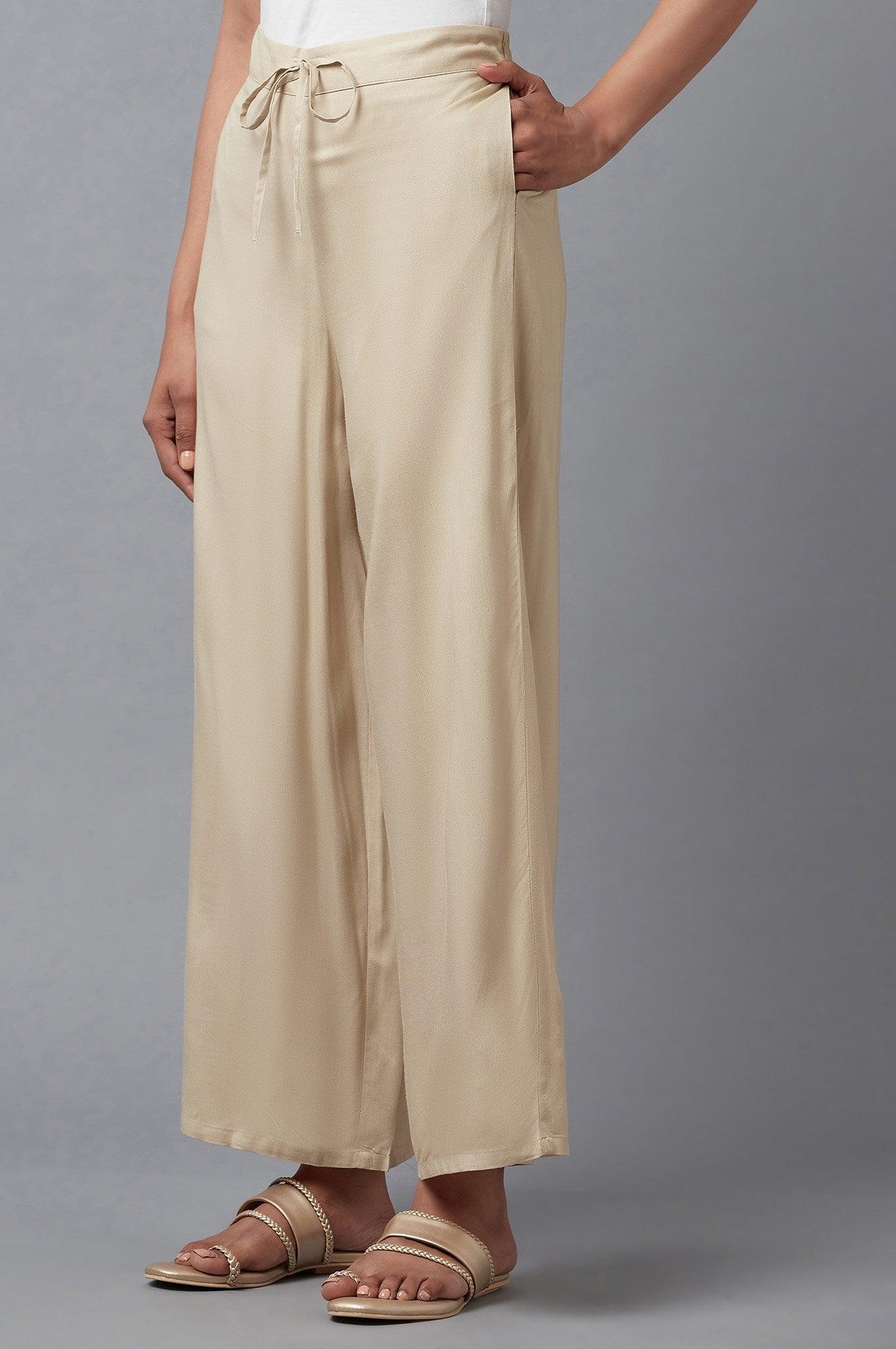 Beige Straight Silhouette Flared Pants - wforwoman