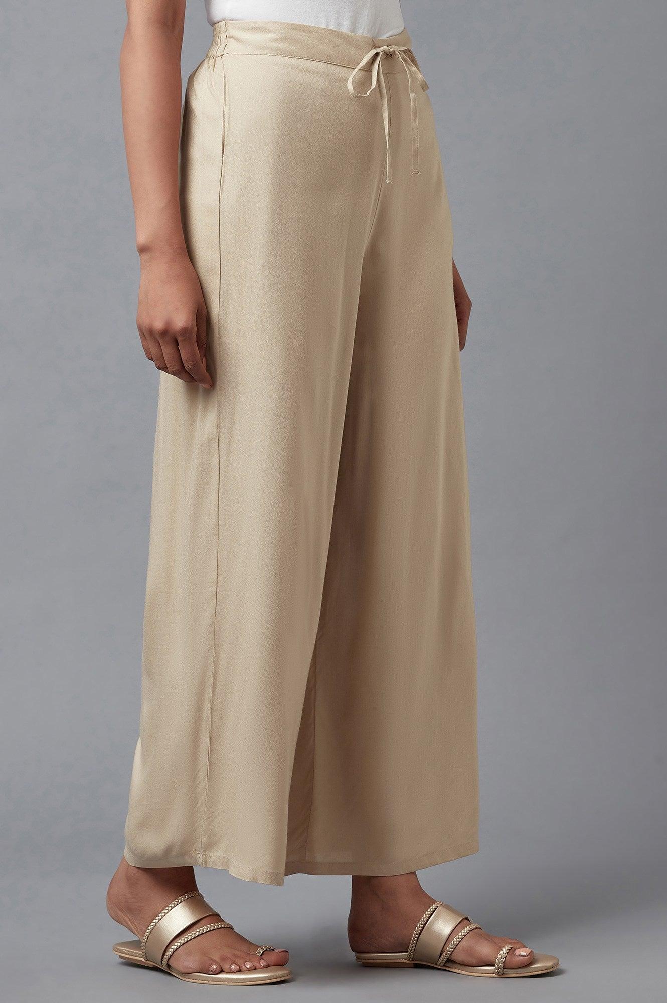 Beige Straight Silhouette Flared Pants - wforwoman