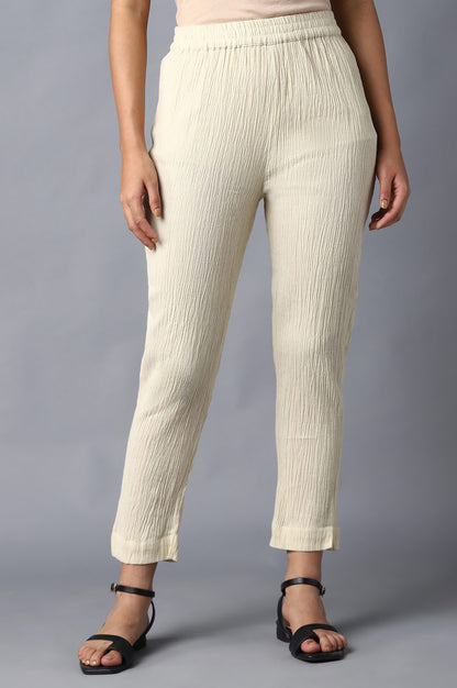 Cream Slim Pants With Full Elastication