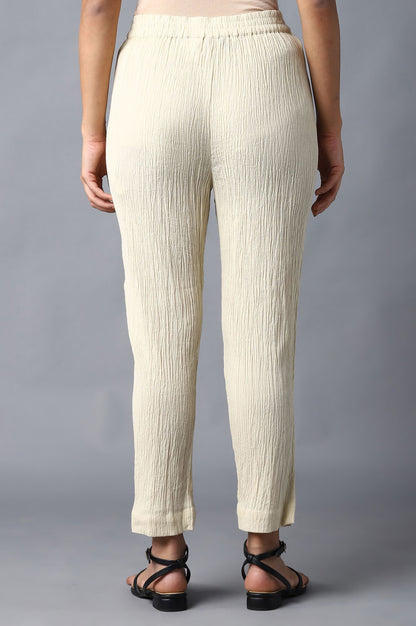 Cream Slim Pants With Full Elastication