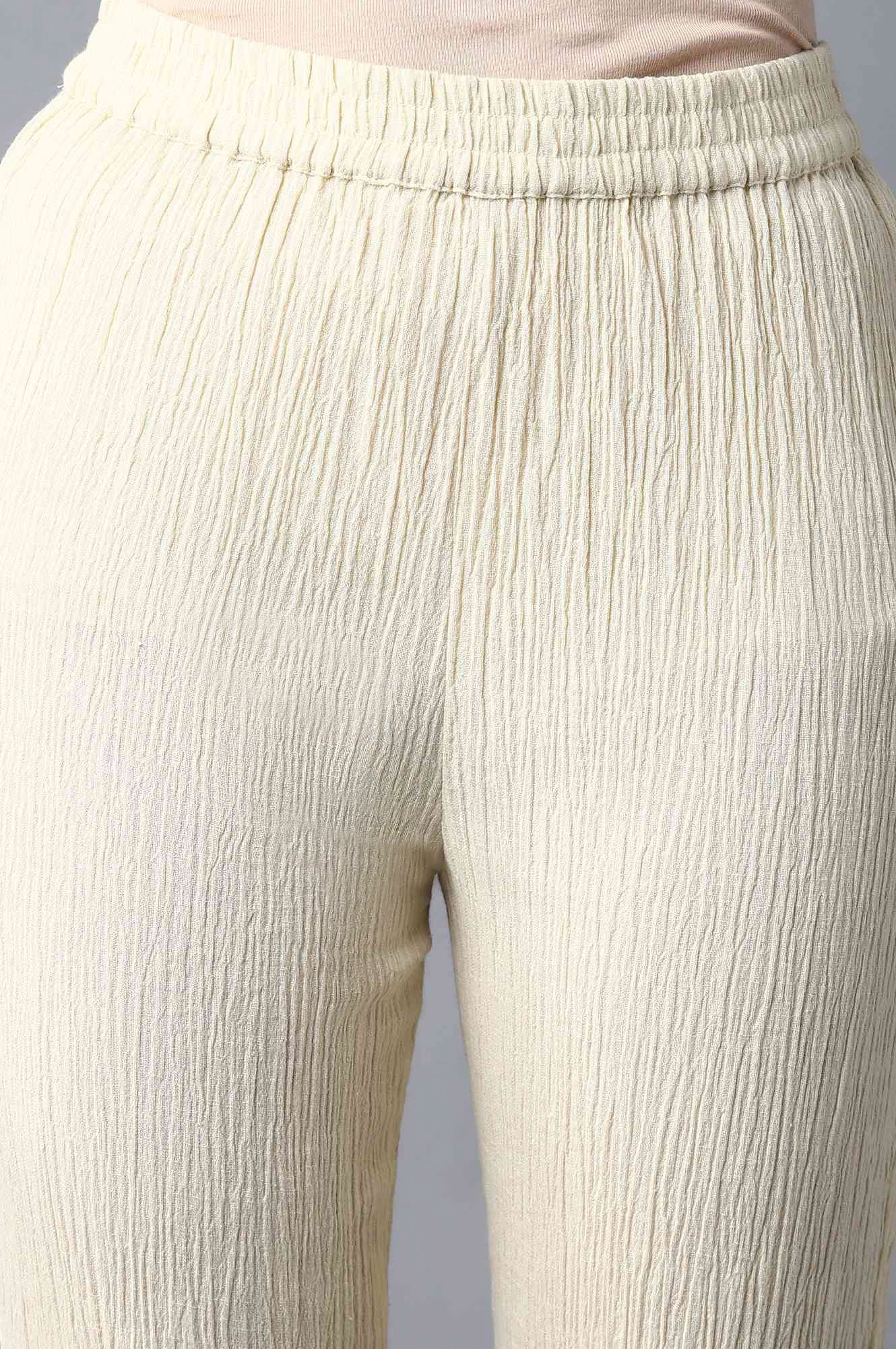 Cream Slim Pants With Full Elastication