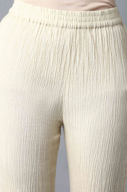 Cream Slim Pants With Full Elastication