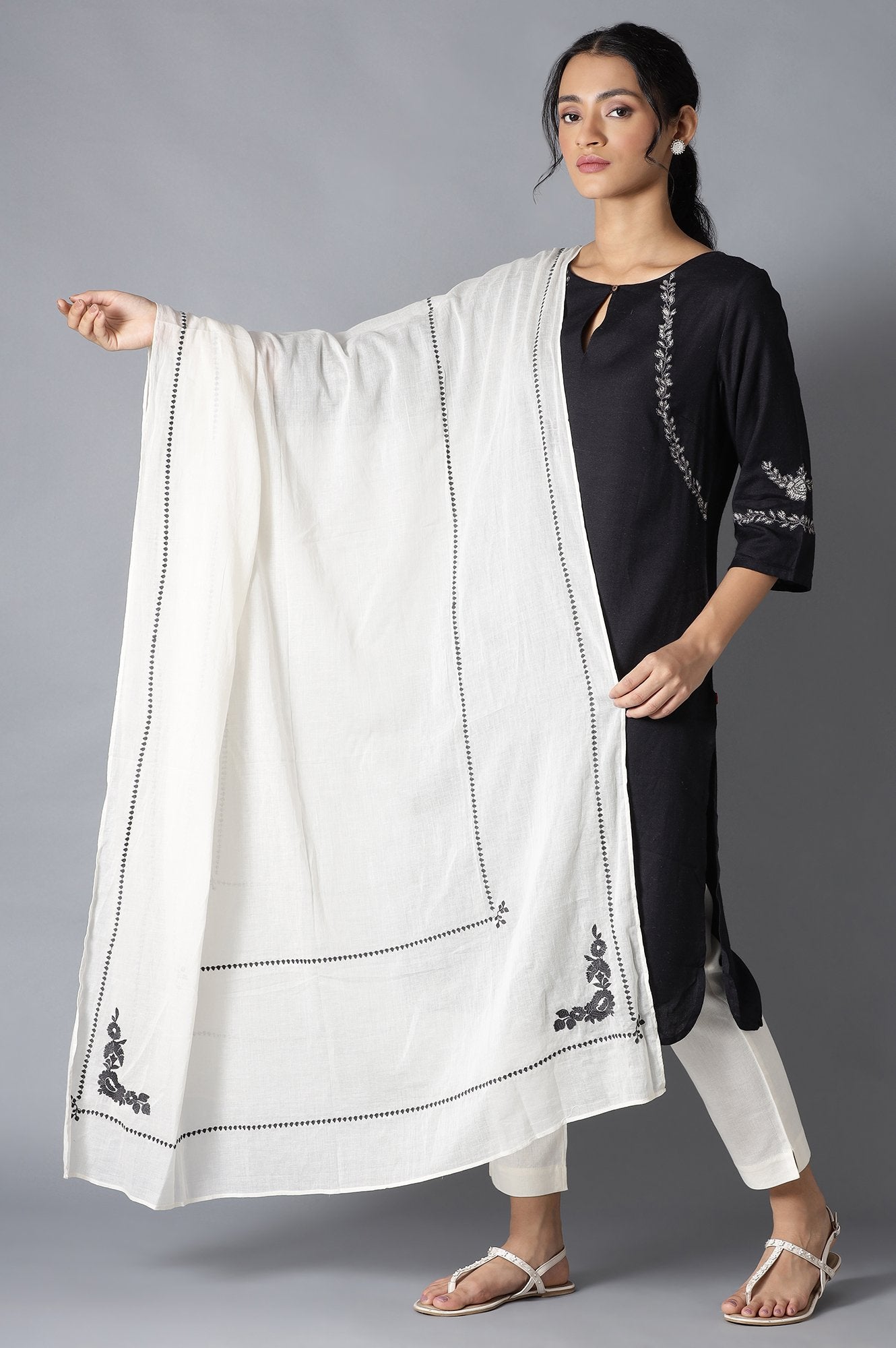 Ecru Embroidered Dupatta