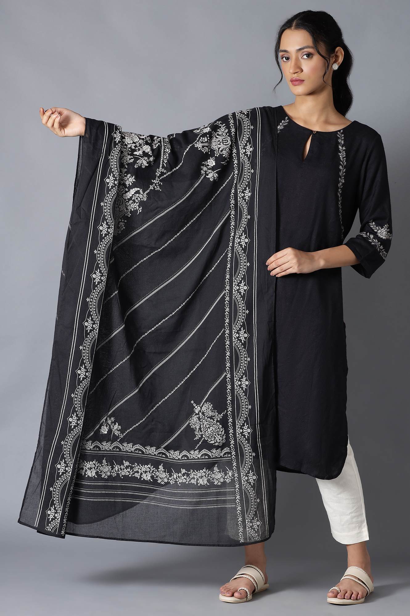 Black Printed Voile Dupatta