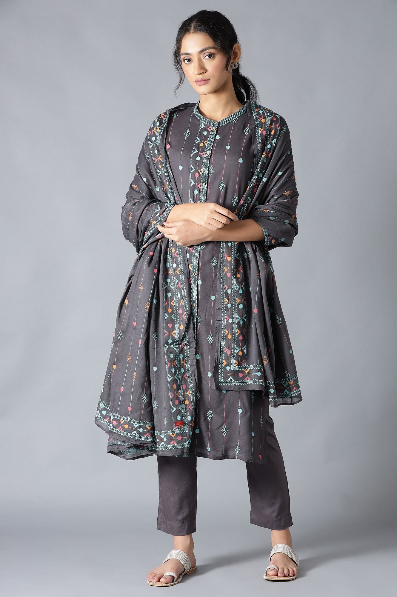 Grey Printed Cotton Dupatta