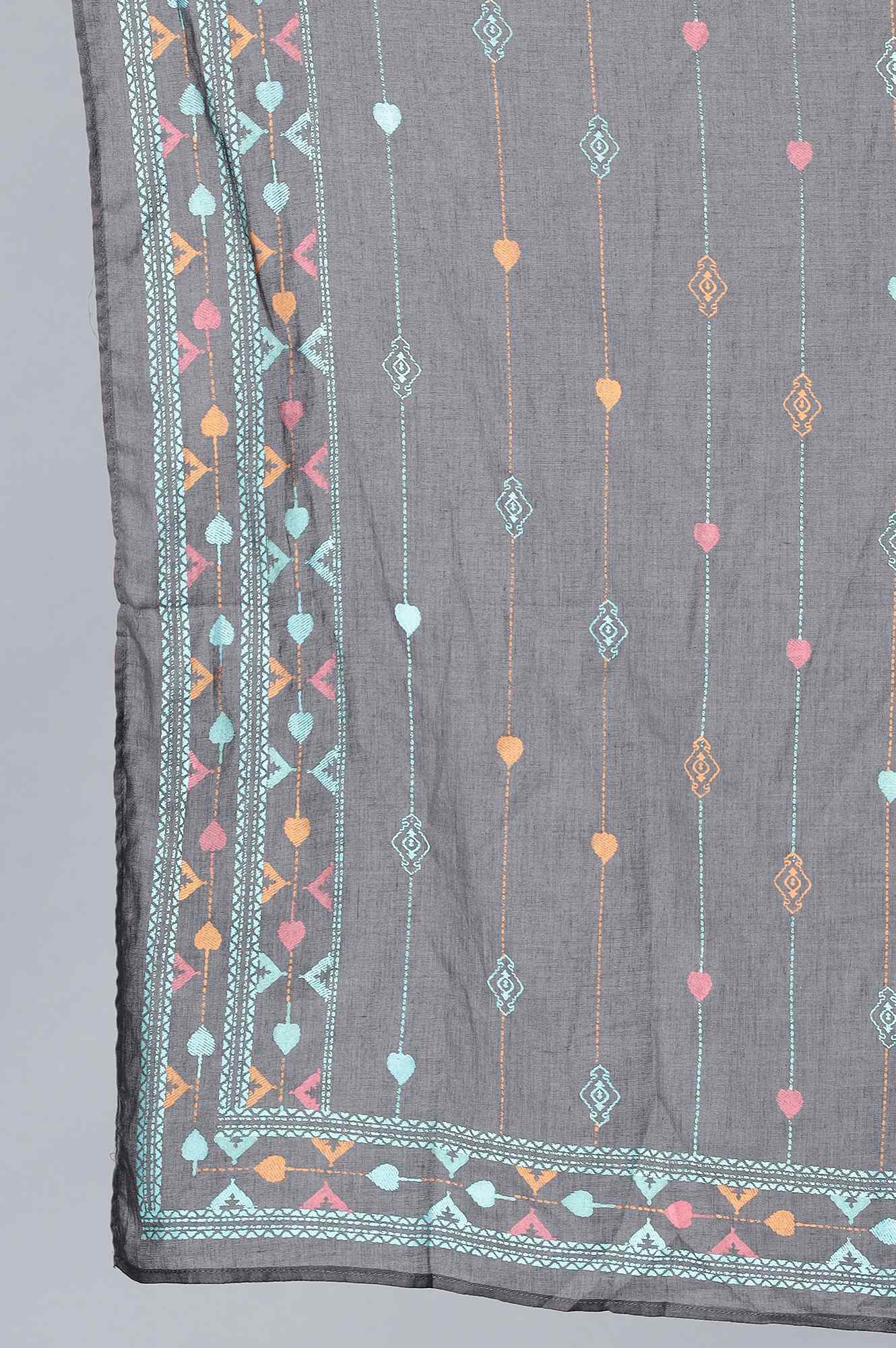 Grey Printed Cotton Dupatta