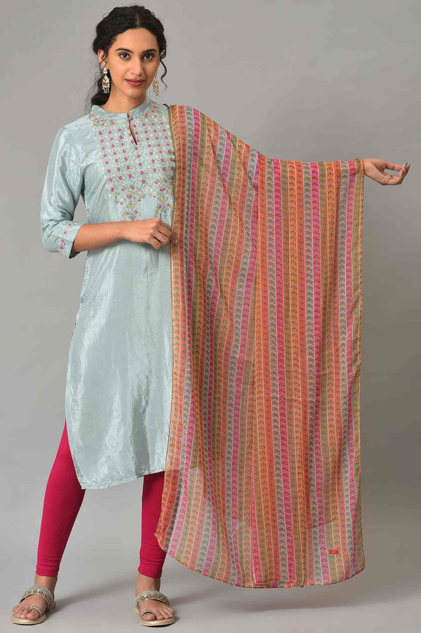 Bright Multicoloures Chiffon Stripe Print Dupatta