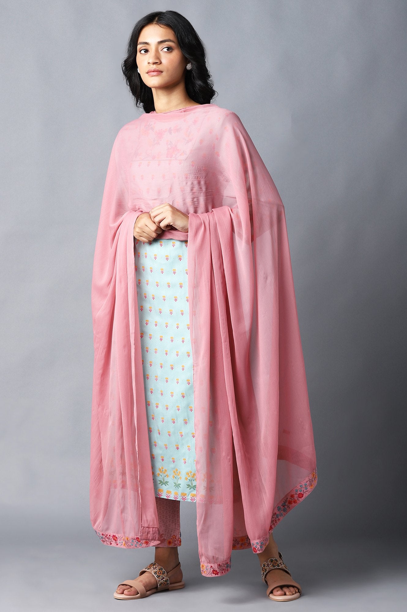 Pink Crinkled Chiffon Solid Dupatta