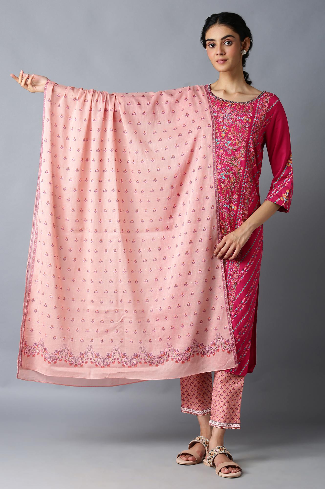 Pink Printed Cotton Dupatta