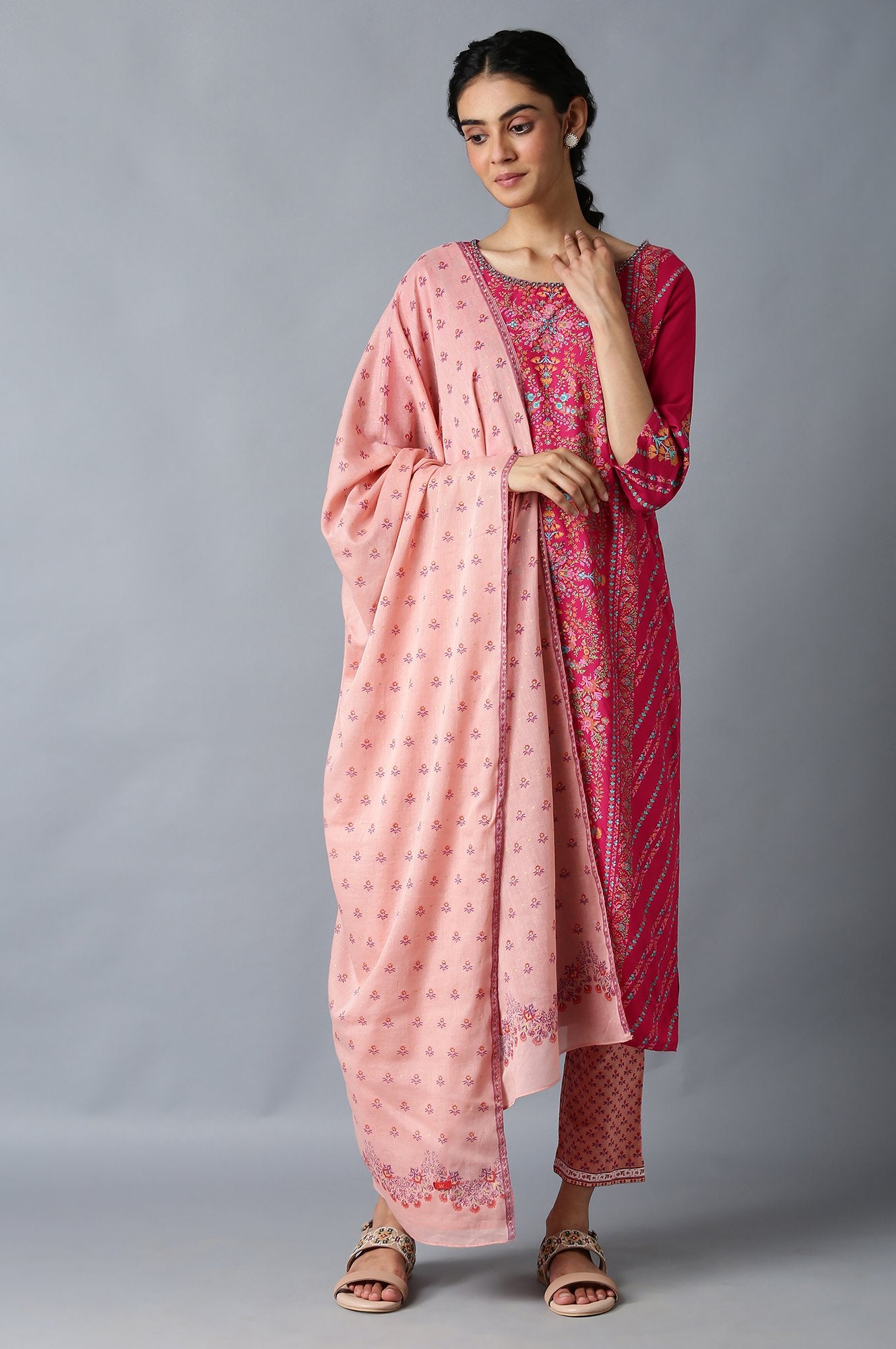 Pink Printed Cotton Dupatta