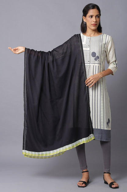 Black Cotton Dupatta With Printed Border