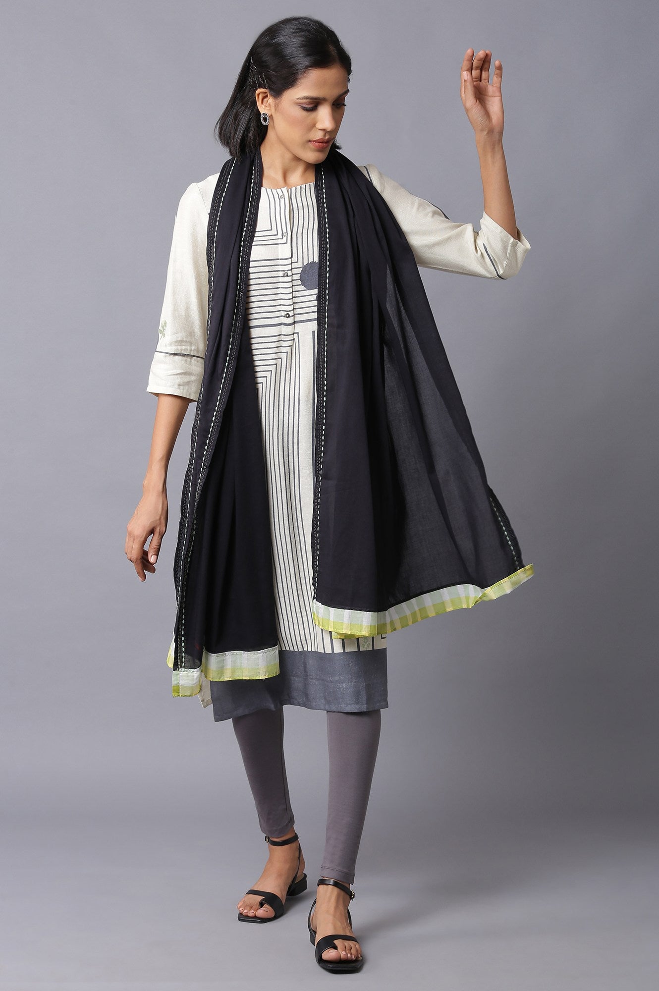 Black Cotton Dupatta With Printed Border