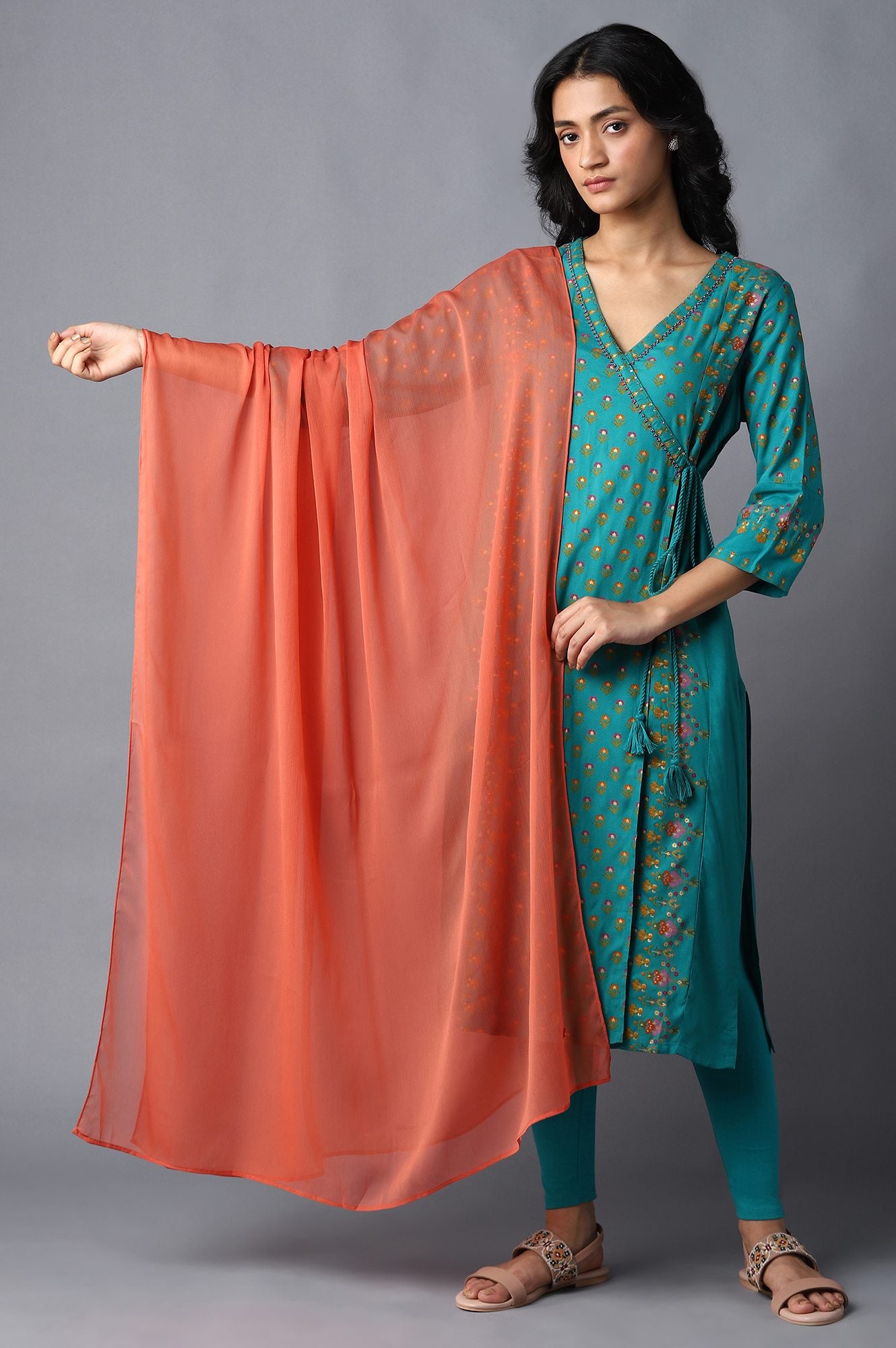 Orange Crinkled Chiffon Solid Dupatta