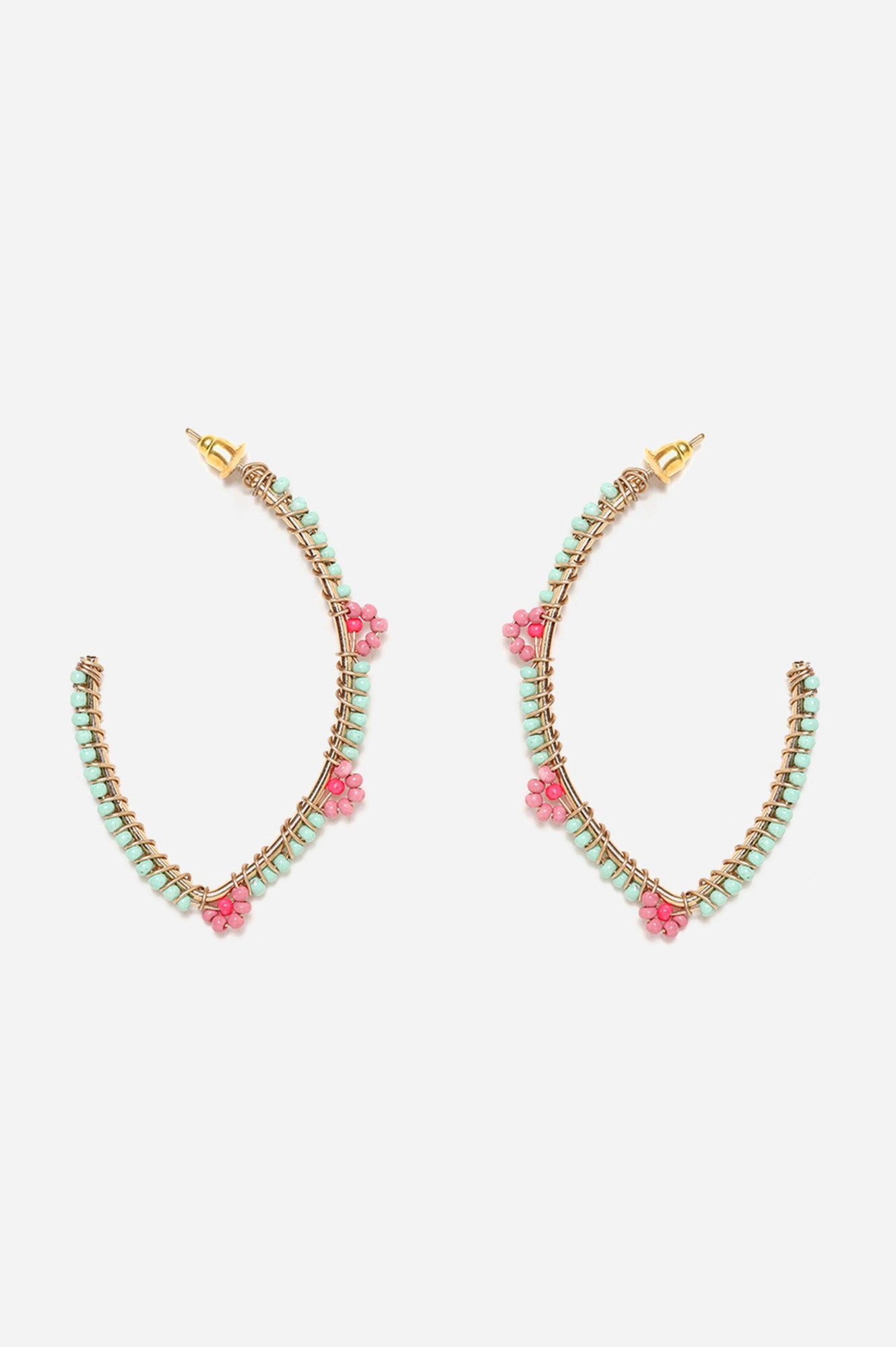 Pink Leaf Shaped Hoop Earrings