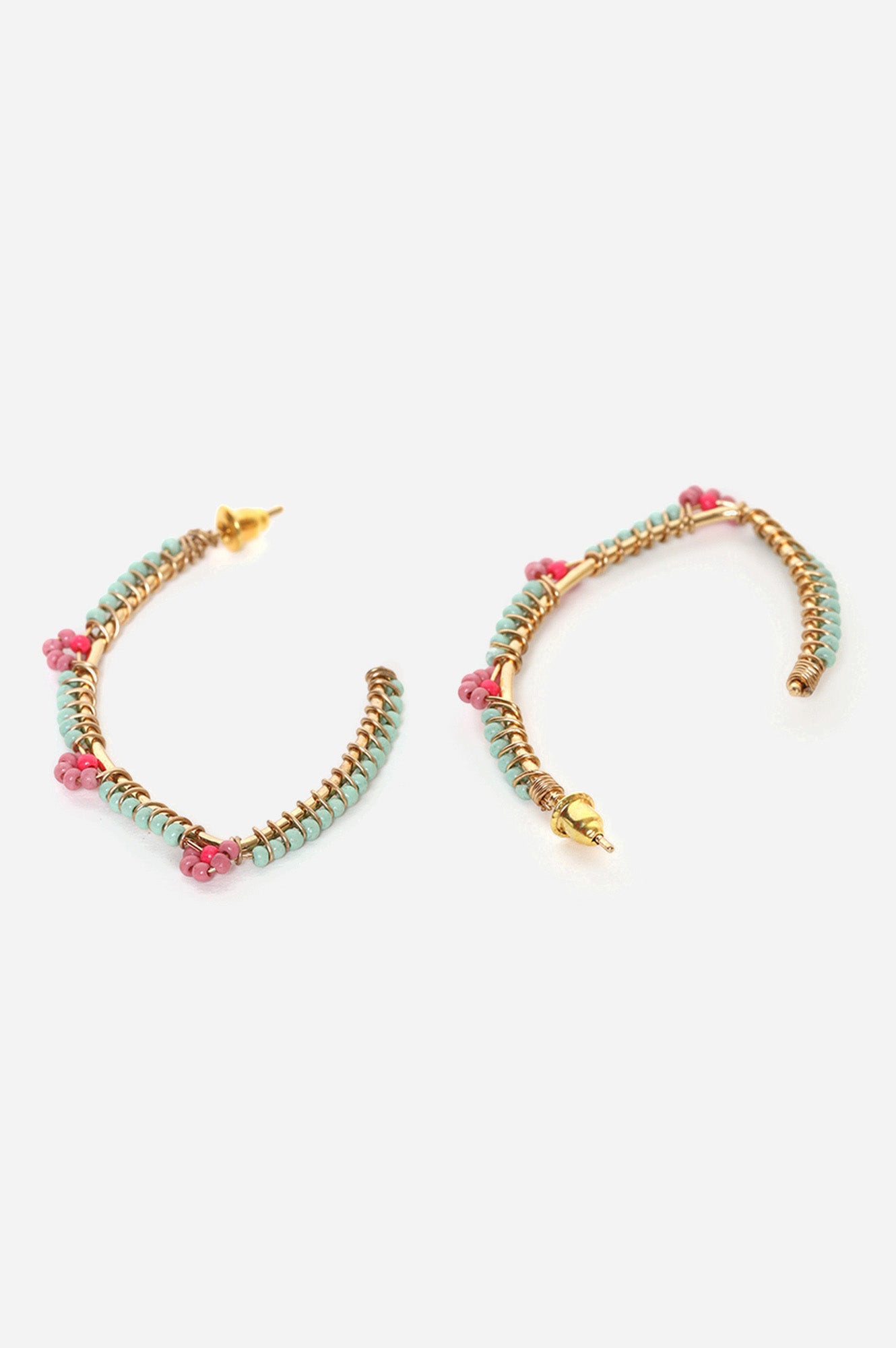 Pink Leaf Shaped Hoop Earrings