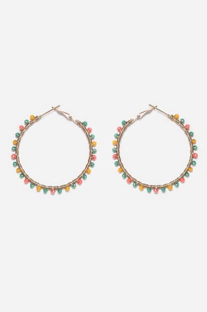 Multi Bead work Hoop Earrings